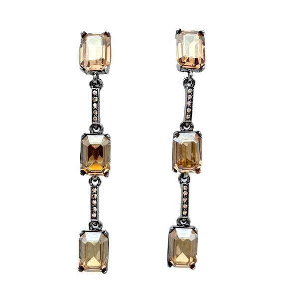 Oscar de la Renta Golden Shadow Crystal Earrings, Silver-Plated, 3-Octagon Stran